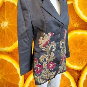 Byblos Women's Blazer Floral Rhinestone Embellished Made in Italy‎ Size 42